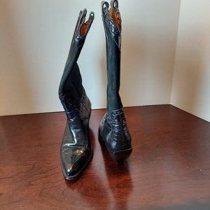 Donald Pliner Suede/Croc Cowboy Boots